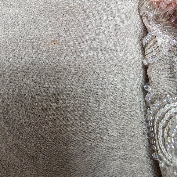 Vintage Beaded Beige Dress Floral Embellished Swing Midi No Tags - Picture 12 of 12